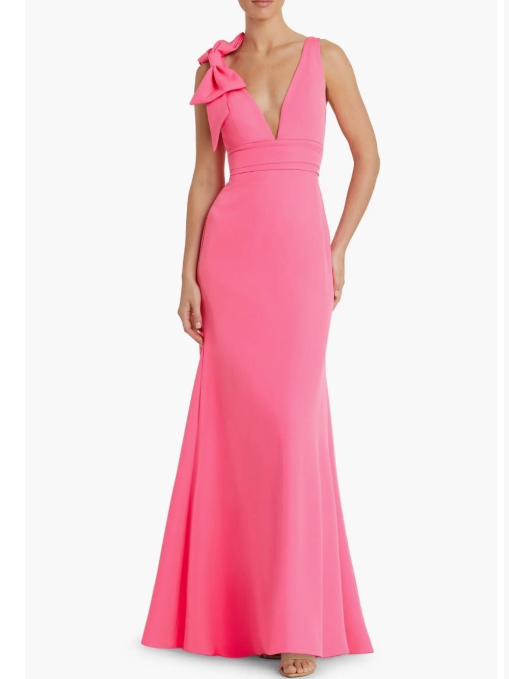 MAC DUGGAL Pink Sleeveless V Neck Bow Detail Mermaid Gown